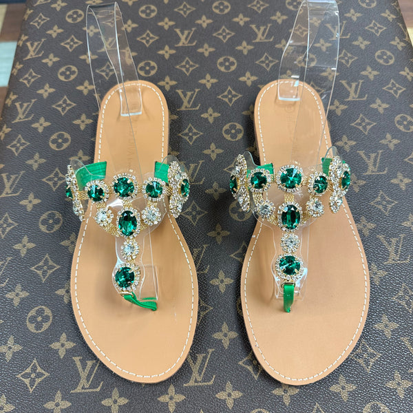 $35 Green Jeweled Sandals